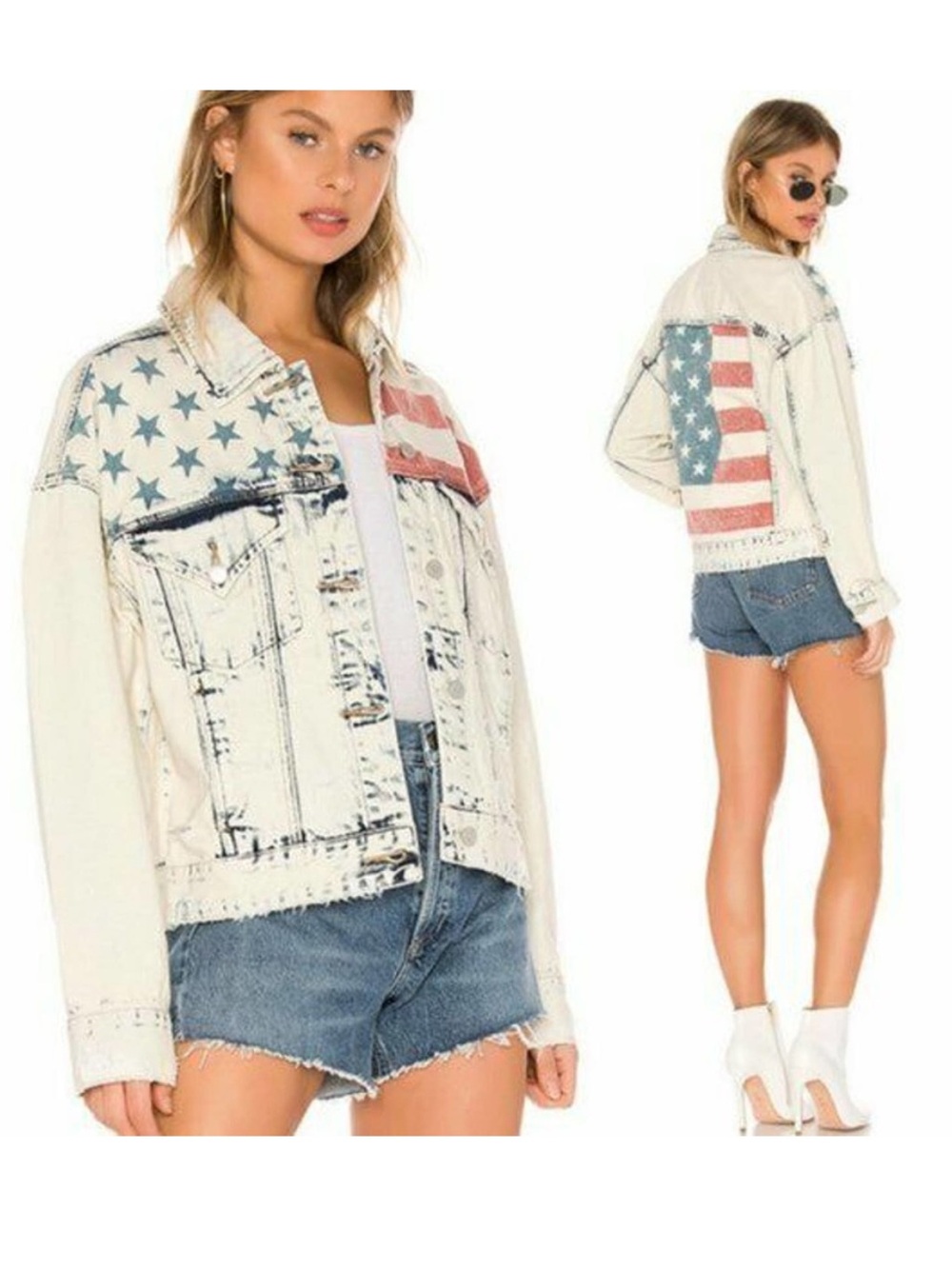 Blank NYC American Flag Distressed Denim Jacket Size S - Picture 5 of 15